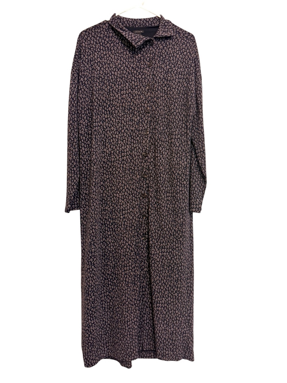 Ann Taylor Leopard Print Button Front Midi Shirt Dress Size 10 Lined